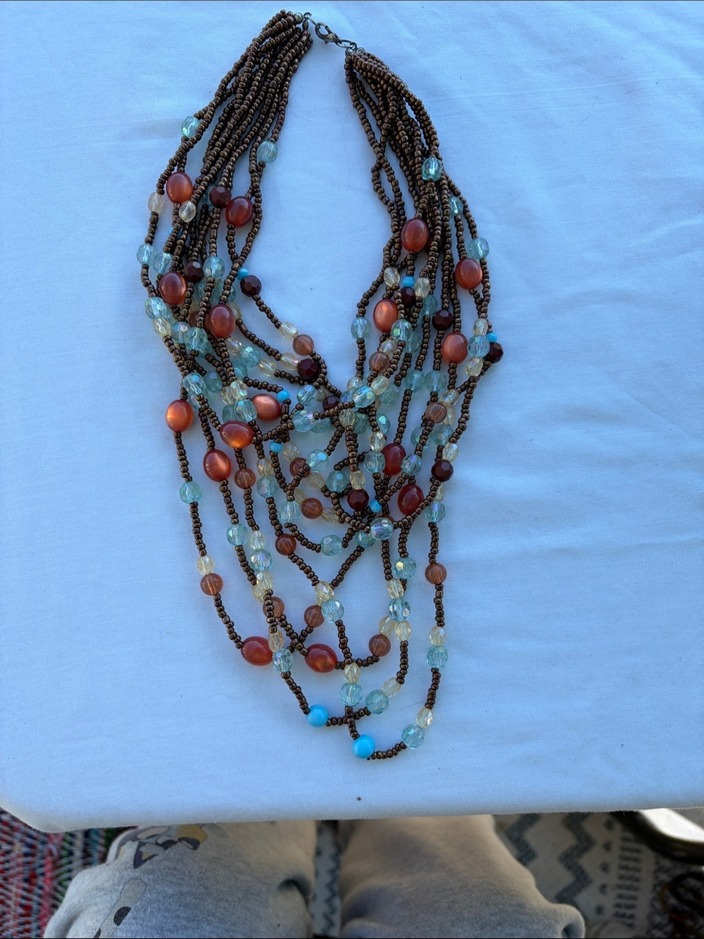Layered Beaded Necklace - Blue & Brown - Picture 7 of 8